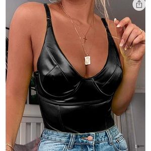 Black satin bodysuit